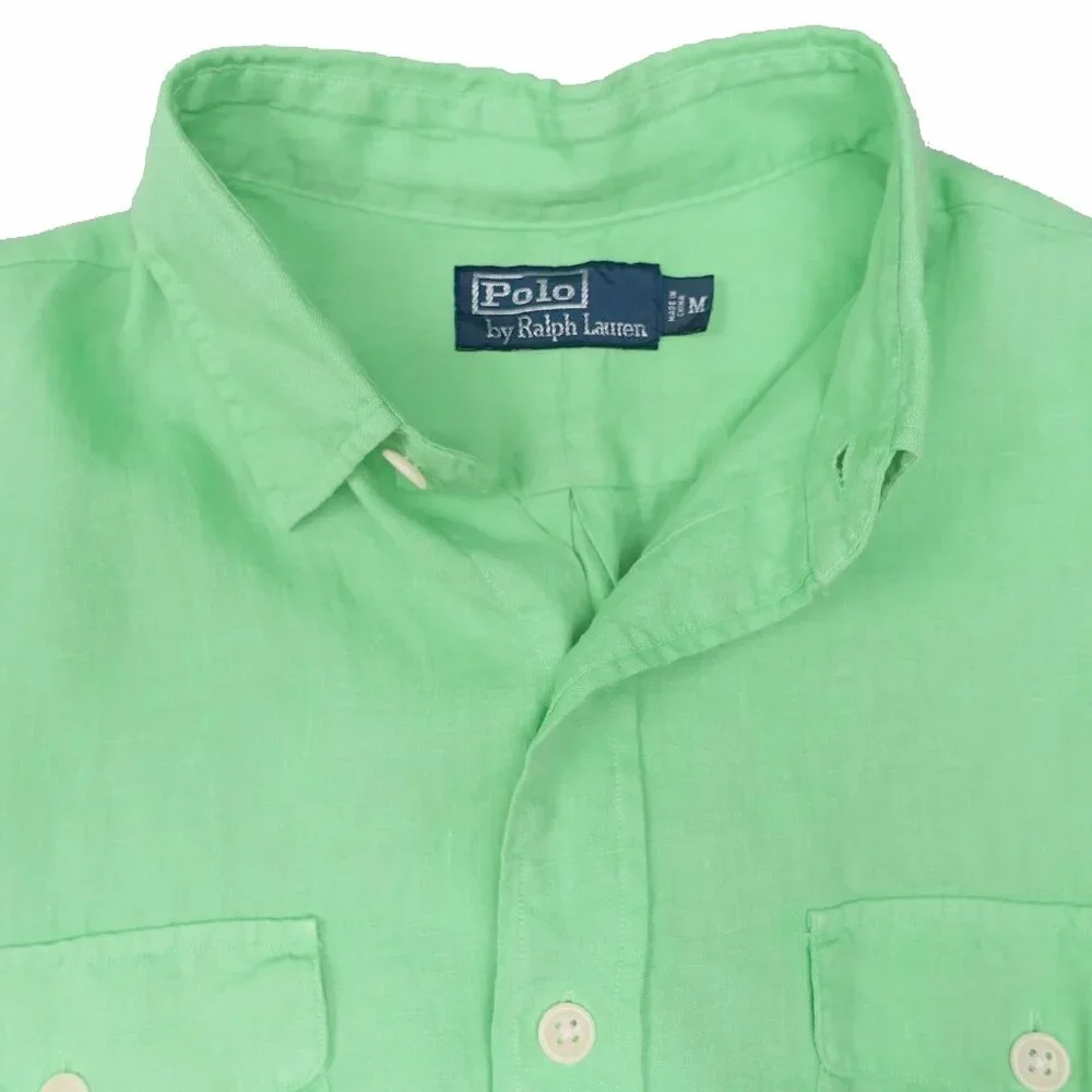 NEW $145 Polo Ralph Lauren Colorful Linen Shirt! Green Long Sleeve Runs Large
